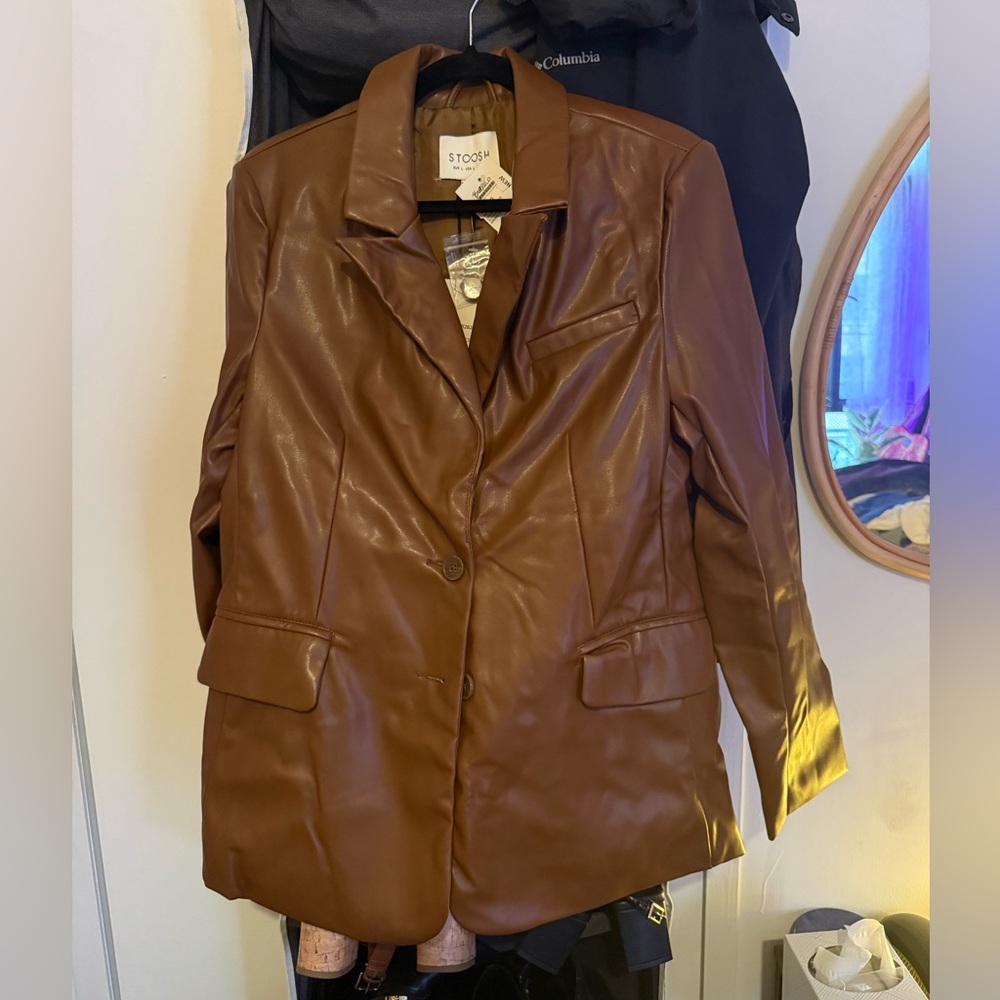 Stoosh Chocolate Brown Leather Blazer